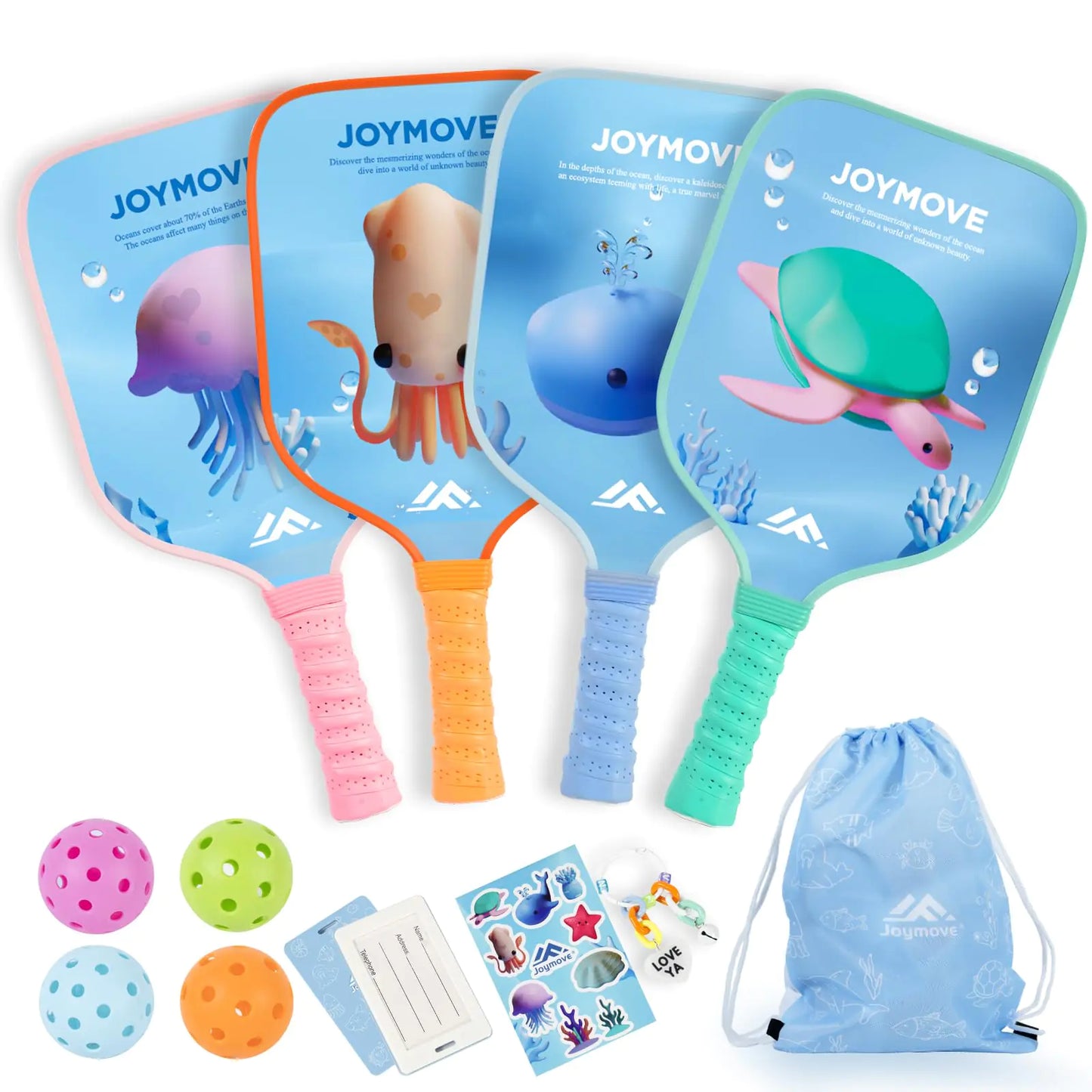 JOYMOVE Kids' Pickleball Paddle Set - Marine Animal Edition