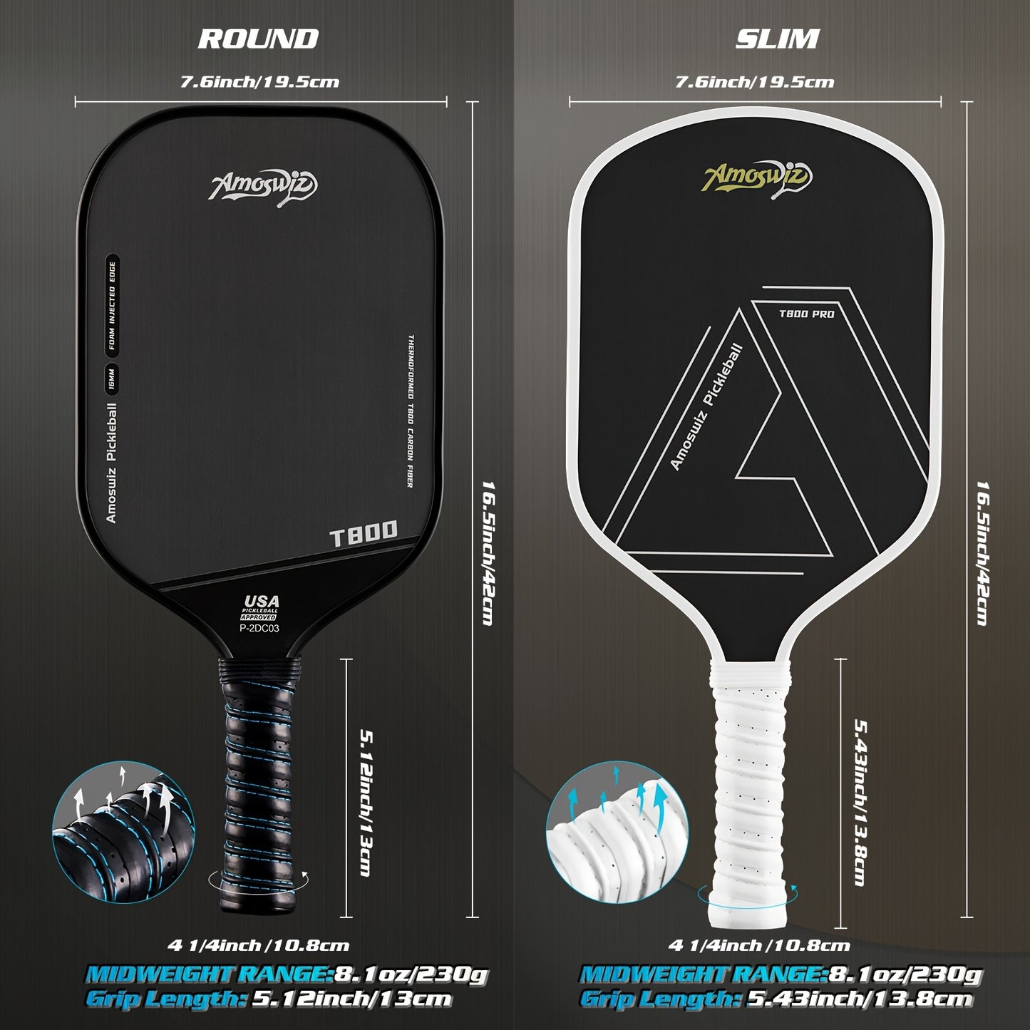 Amoswiz T900 Carbon Fiber Thermoformed Pickleball Paddle