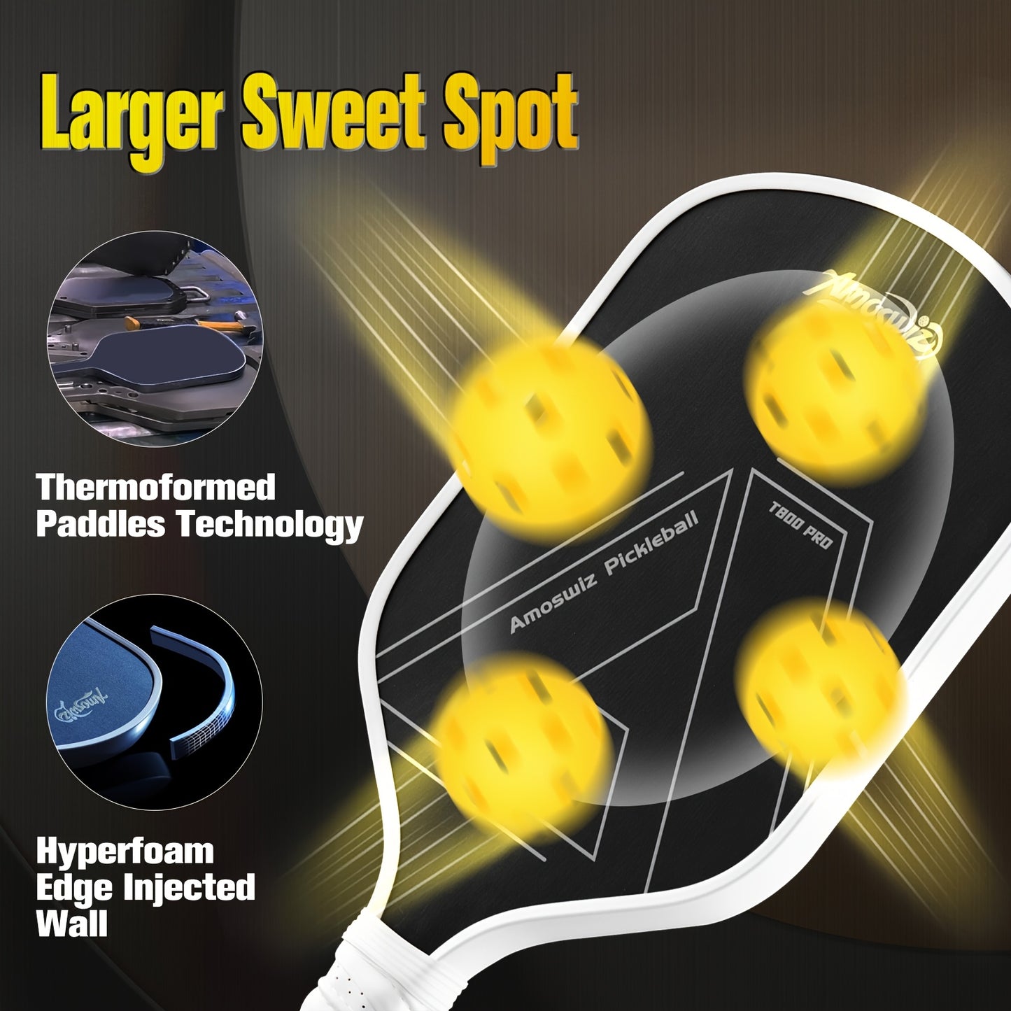 Amoswiz T900 Carbon Fiber Thermoformed Pickleball Paddle
