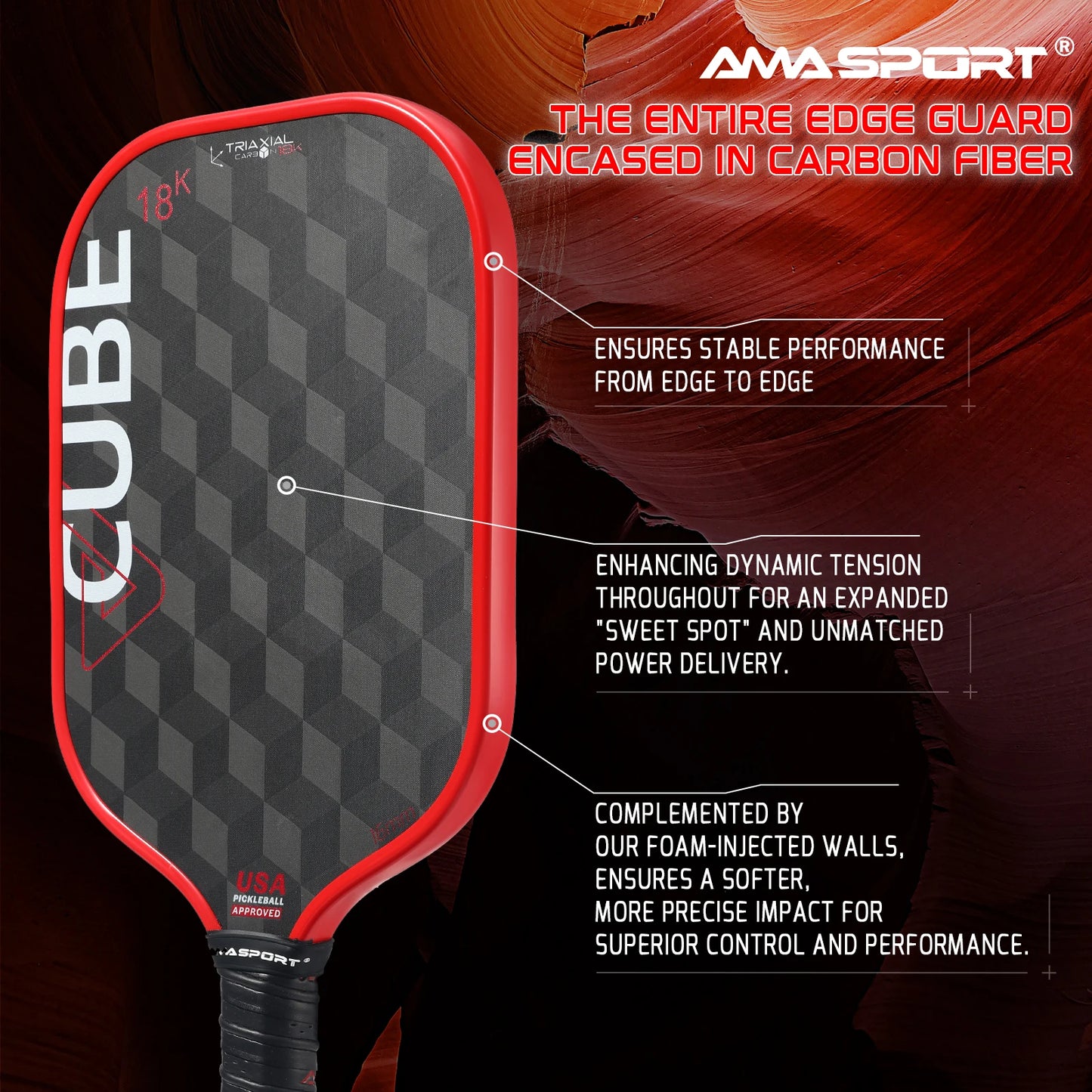 AMASPORT 18K Cube Carbon Fiber Pickleball Paddle