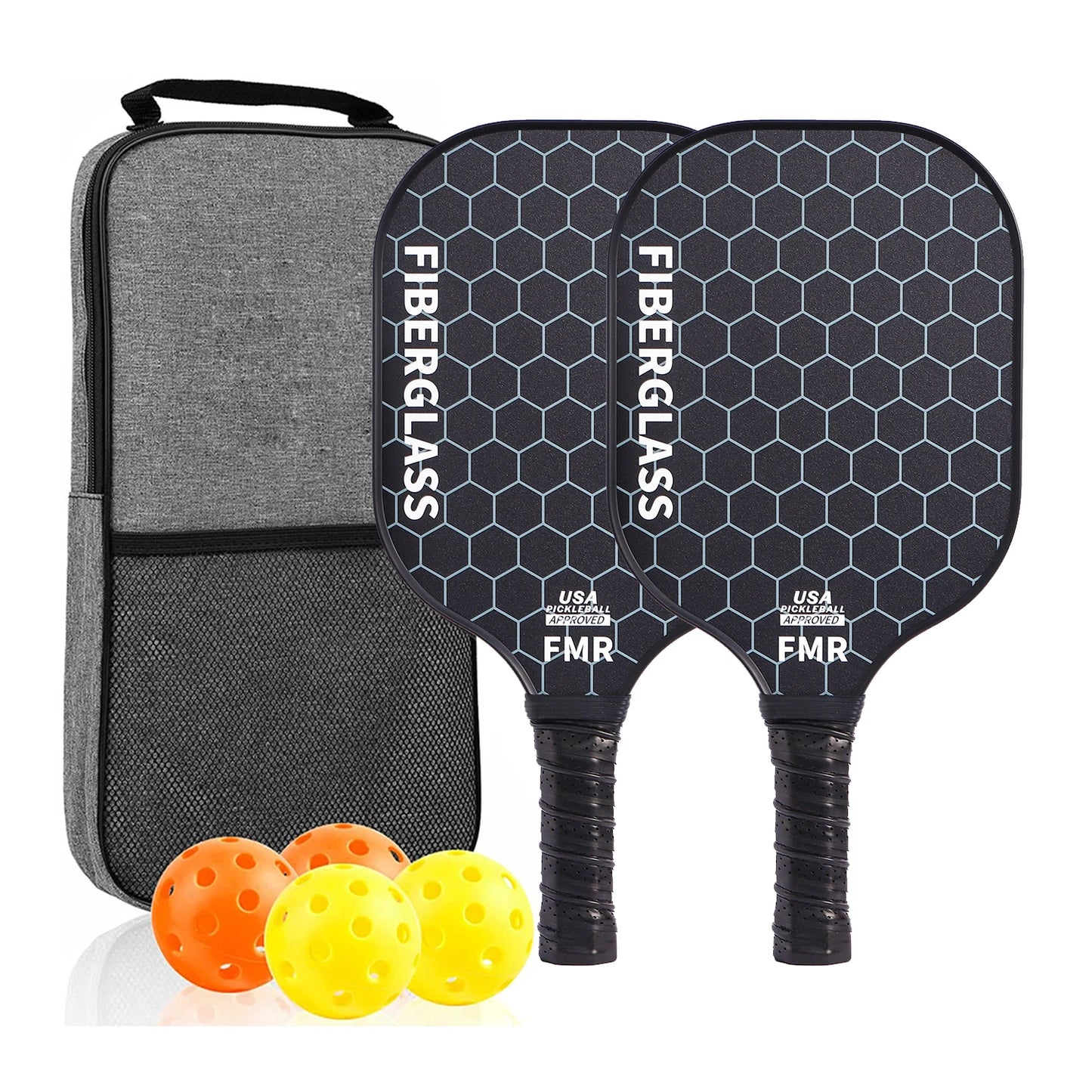 Fiberglass Pickleball Paddle Set (2 Paddles & 4 Balls)
