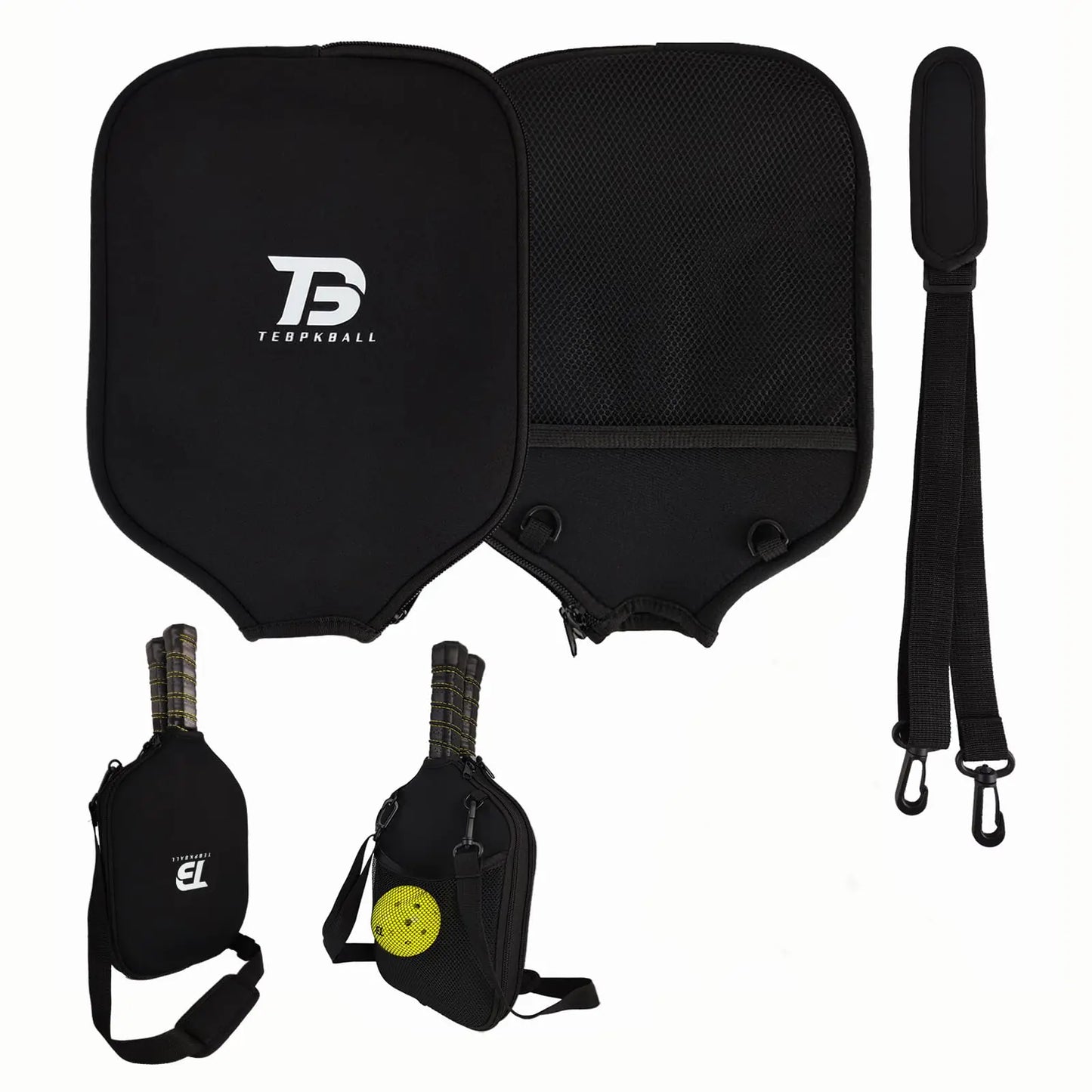 TEBPKBALL Double Pickleball Paddle Cover - Holds 2 Paddles with Mesh Pocket & Adjustable Straps