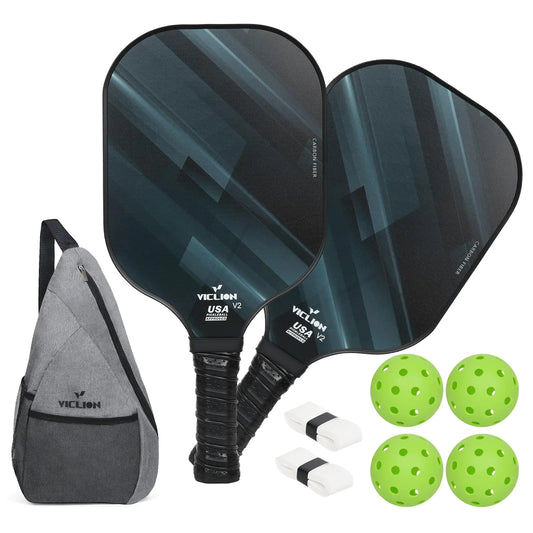 Pickleball Paddles USAPA Approved Carbon Fiber Set - Includes Balls & Bag
