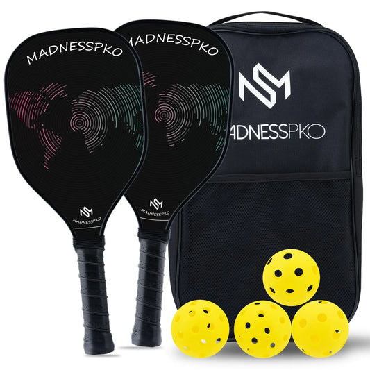 MadnessPKO Graphite Pickleball Paddles Set - Premium Rackets with Fiberglass Face & Polymer Honeycomb Core