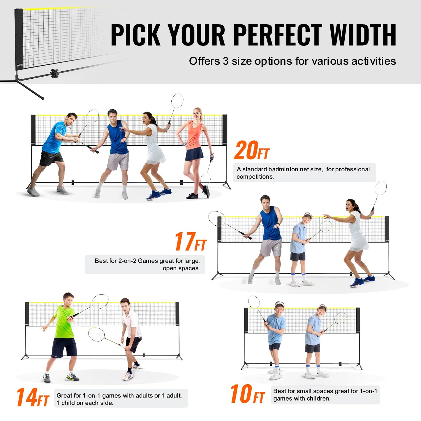 VEVOR Adjustable Multi-Sport Net: Badminton, Volleyball, Pickleball, Tennis (10/14/17FT)