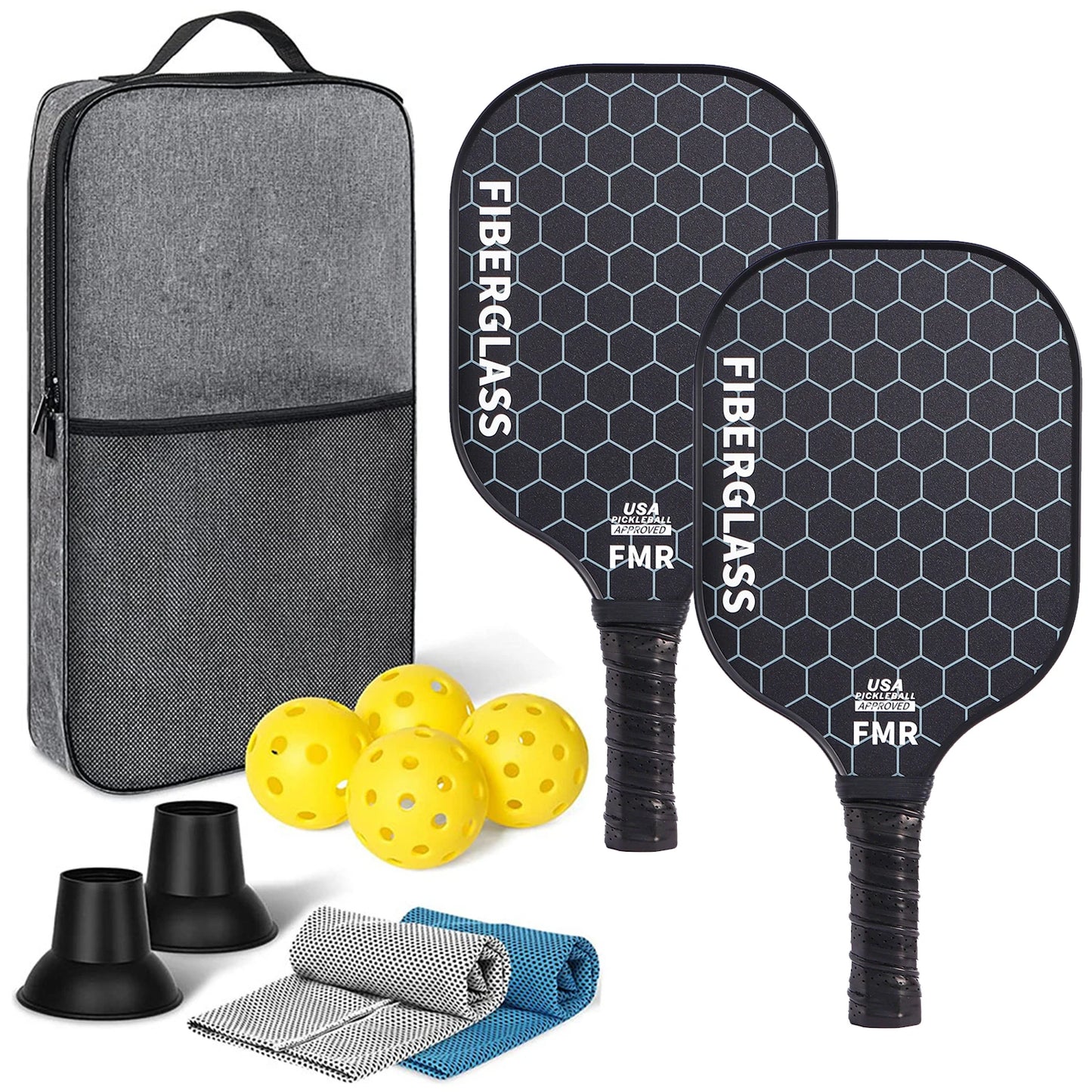 Fiberglass Pickleball Paddle Set (2 Paddles & 4 Balls)