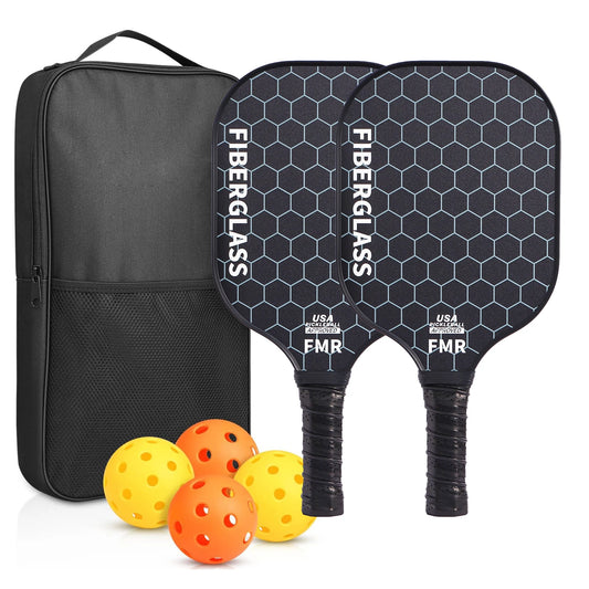 Fiberglass Pickleball Paddle Set (2 Paddles & 4 Balls)
