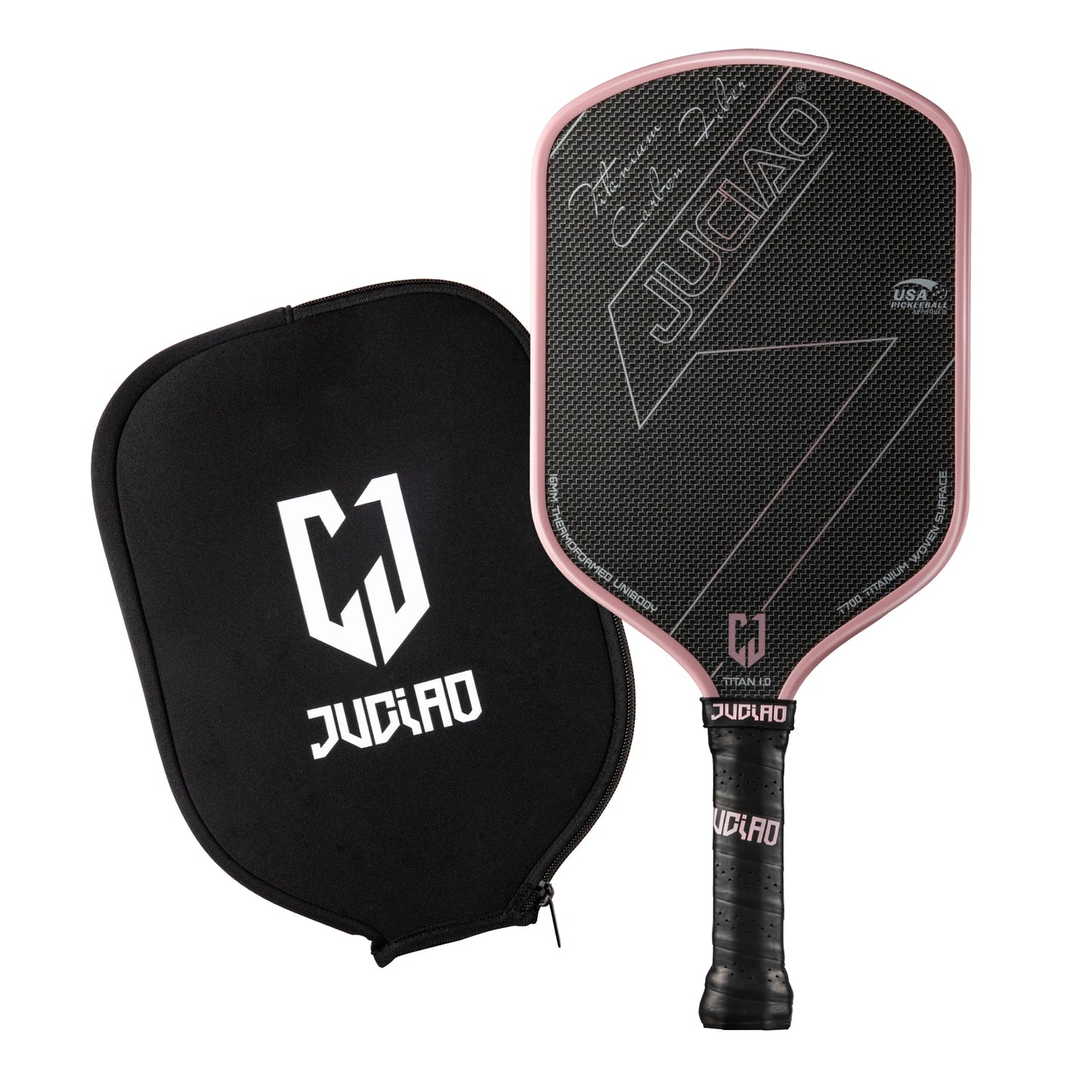 JUCIAO T-Titanium Carbon Fiber Pickleball Paddle with Thermoformed Edges & 2 Spin/Control Balls