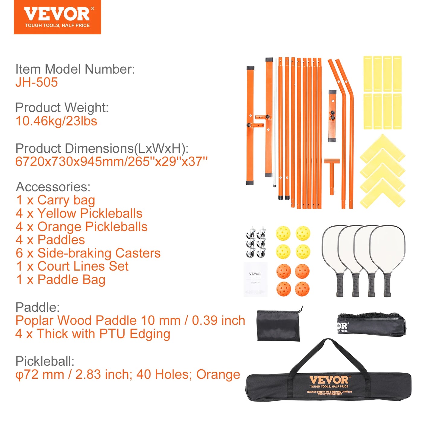 VEVOR 22FT Portable Pickleball Net System with Court Lines & 4 Paddles/Balls