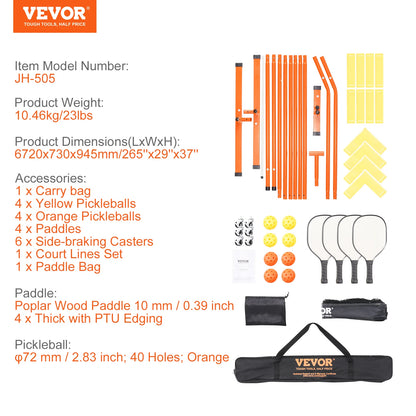 VEVOR 22FT Portable Pickleball Net System with Court Lines & 4 Paddles/Balls