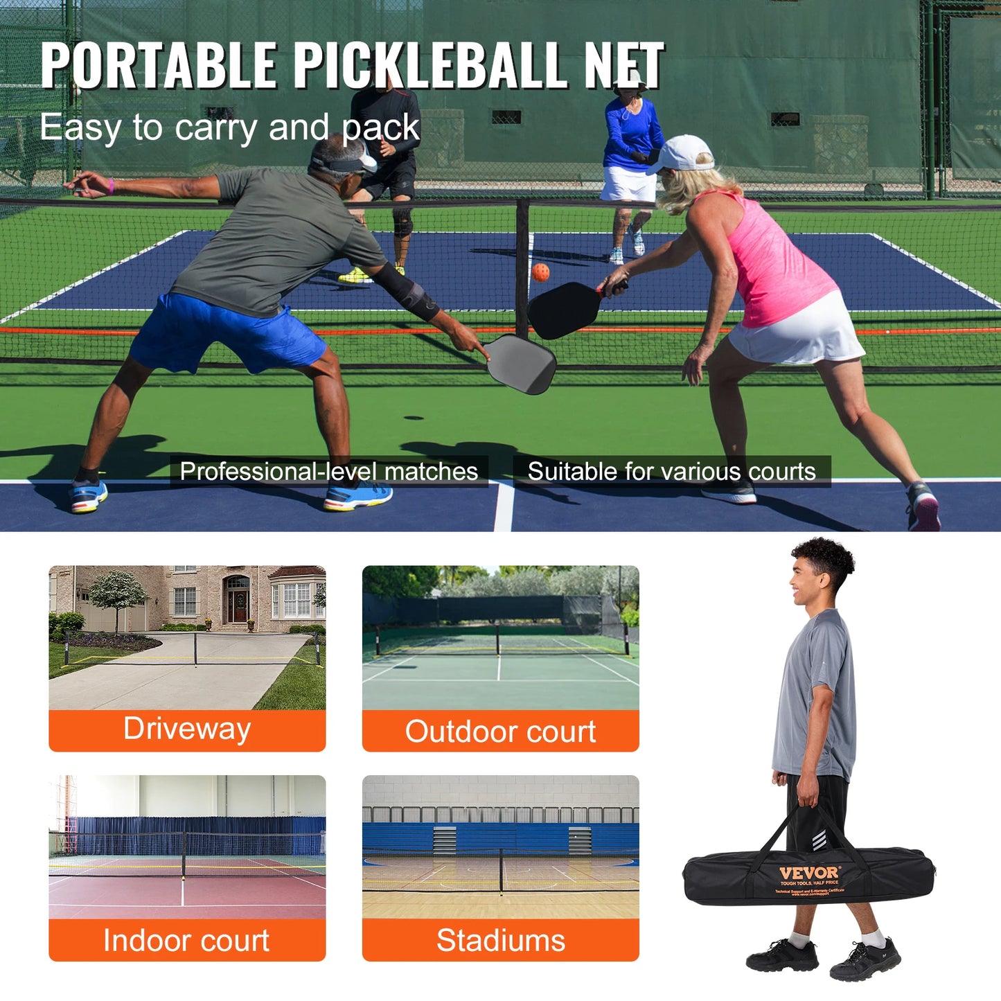 VEVOR 22FT Portable Pickleball Net System with Court Lines & 4 Paddles/Balls