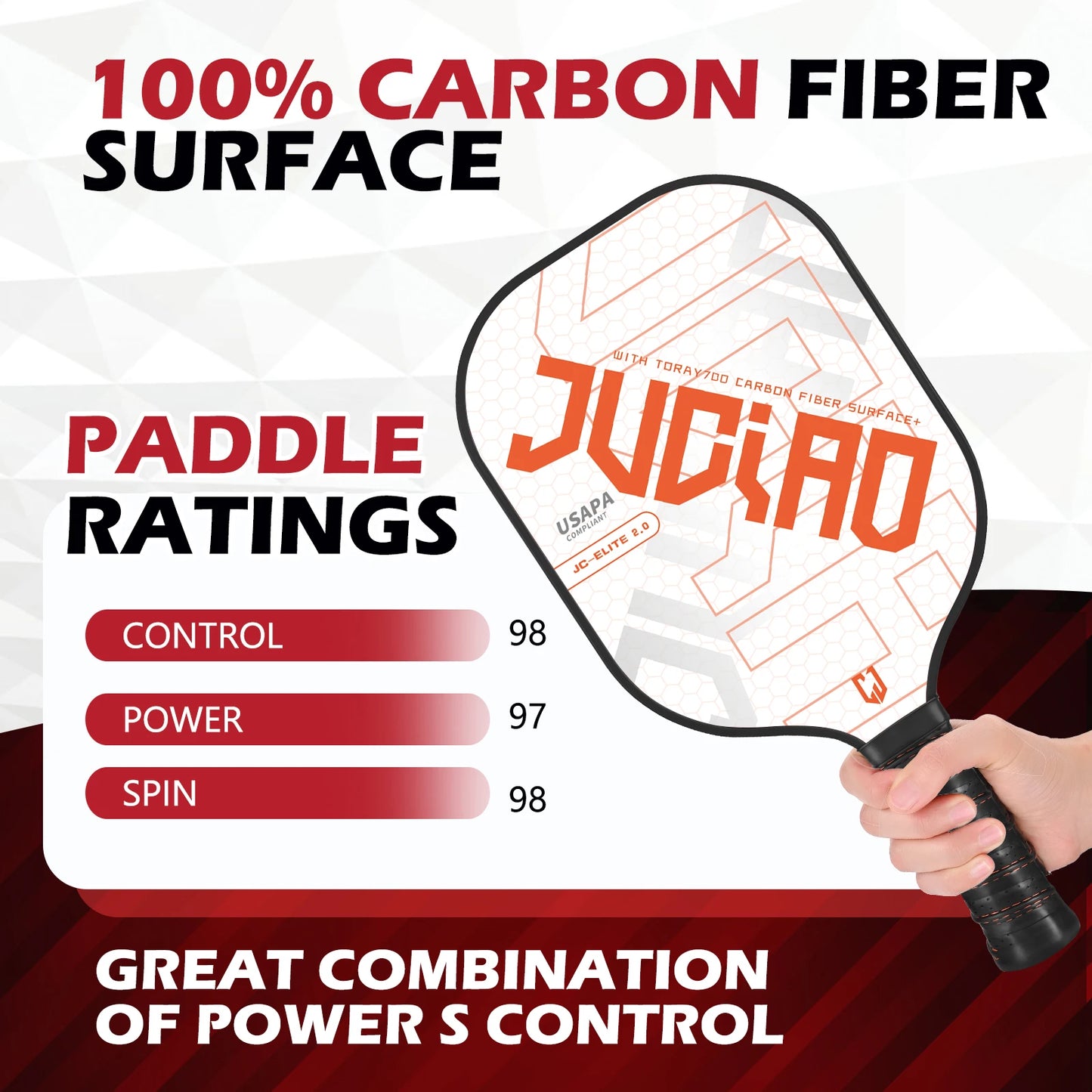 Juciao Thermoformed Carbon Fiber Face Lightweight Pickleball Set (Includes 4 Balls)