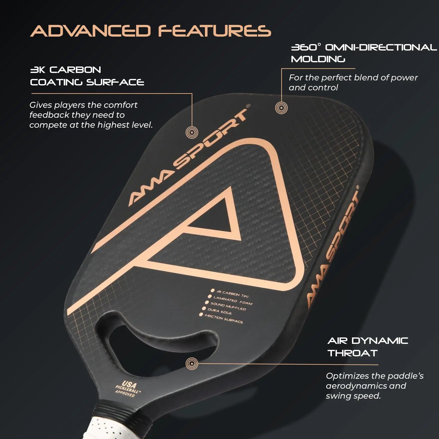 AMASPORT 3K Carbon Fiber Pickleball Paddle