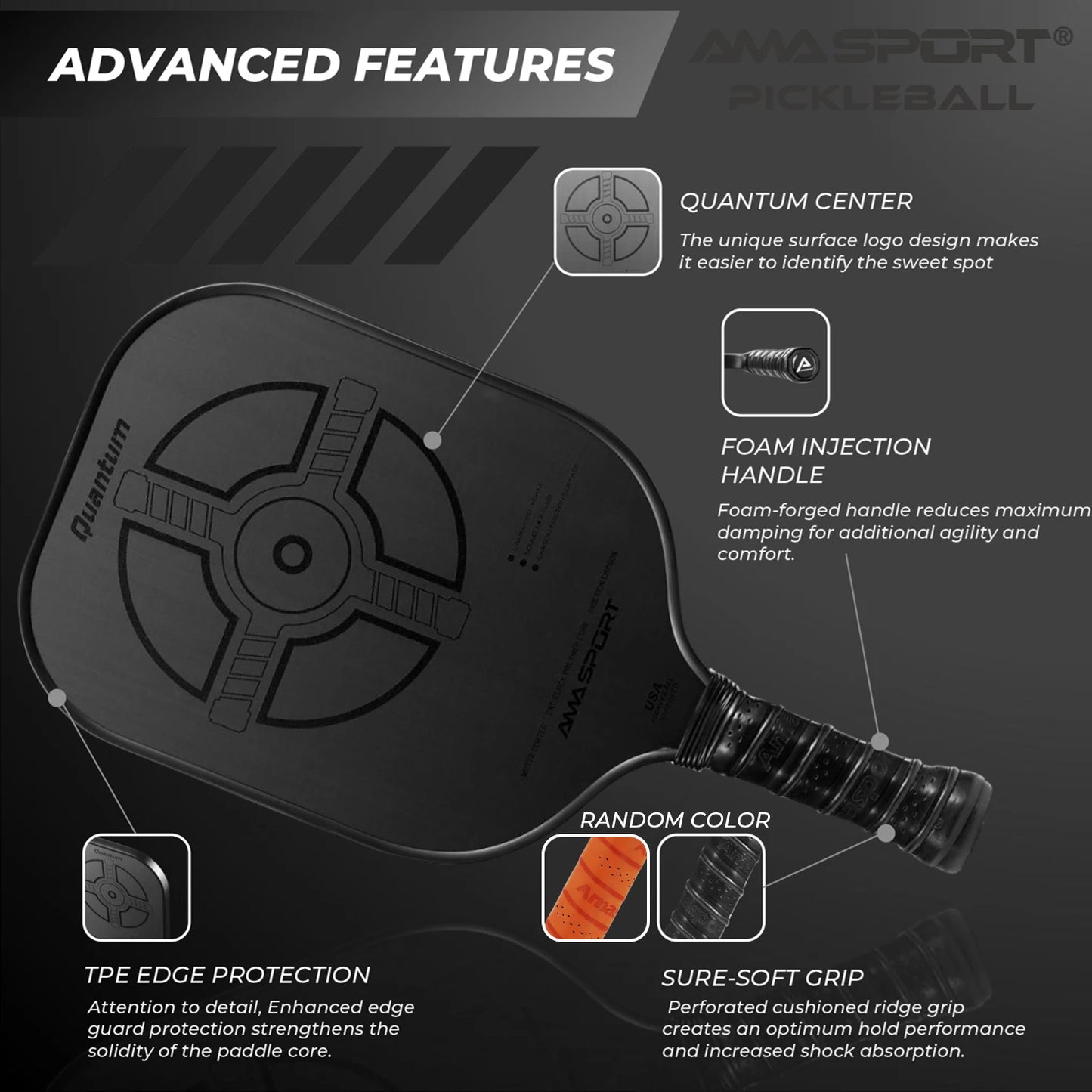 AMASPORT Pickleball Paddle with High Grit & Spin and Agility