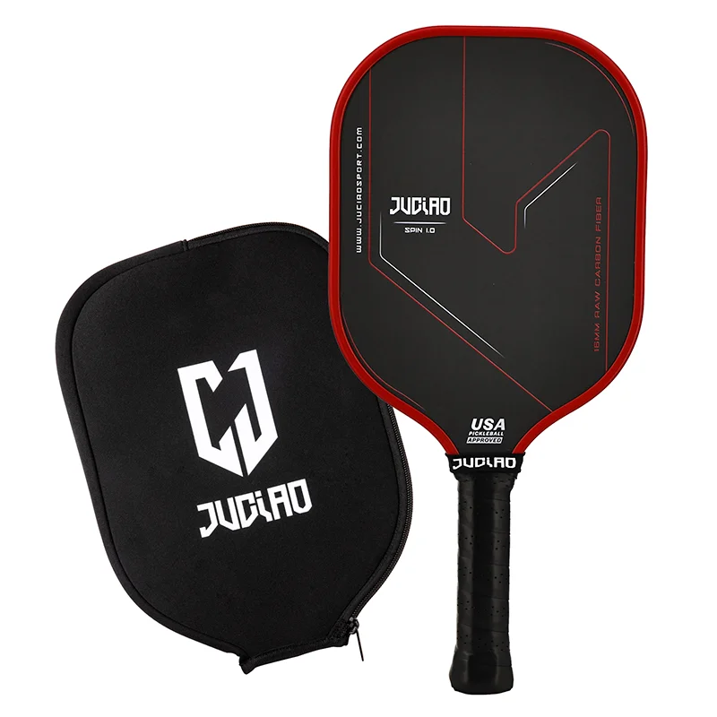 JUCIAO Thermoformed T700 Raw Carbon Fiber USAPA Pickleball Paddle with Spin Texture & Foam Edge (Long Handle)