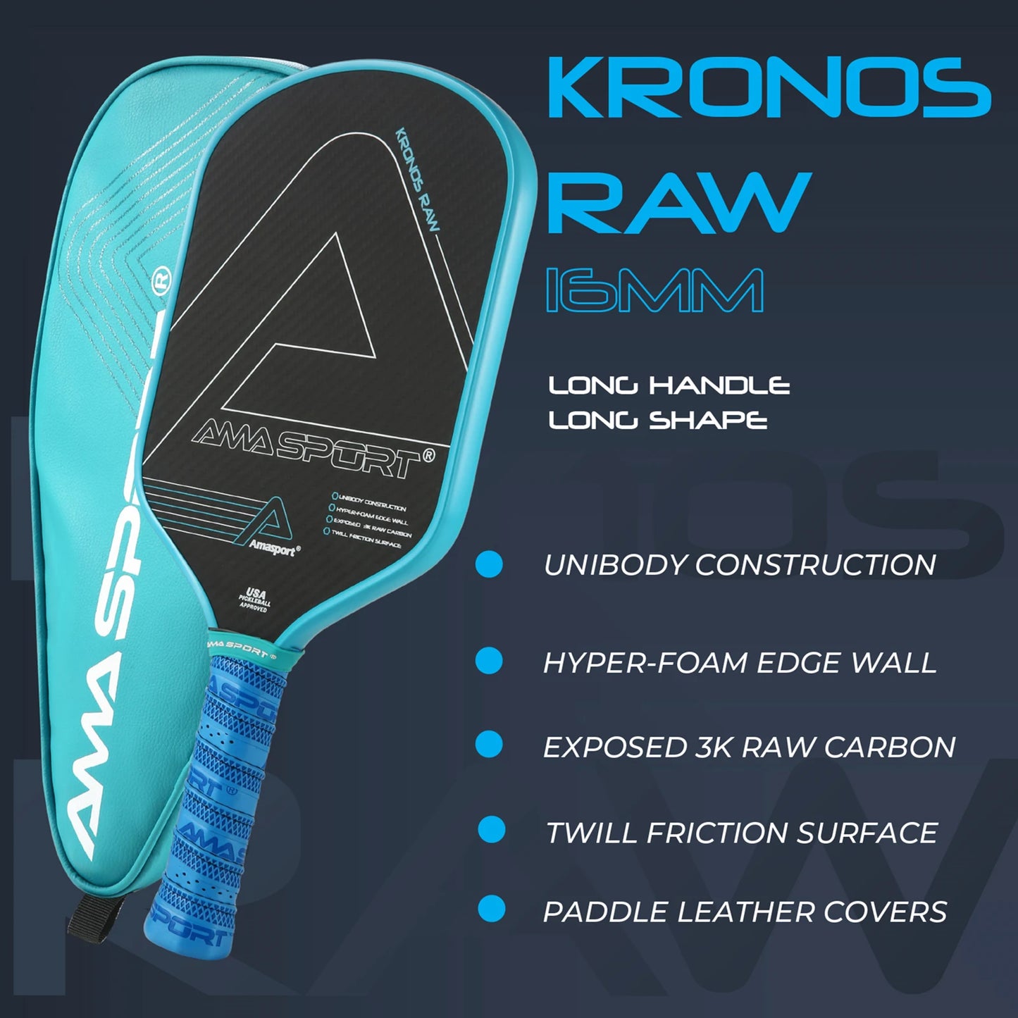 Amasport Kronos Raw Carbon Fiber Pickleball Paddle