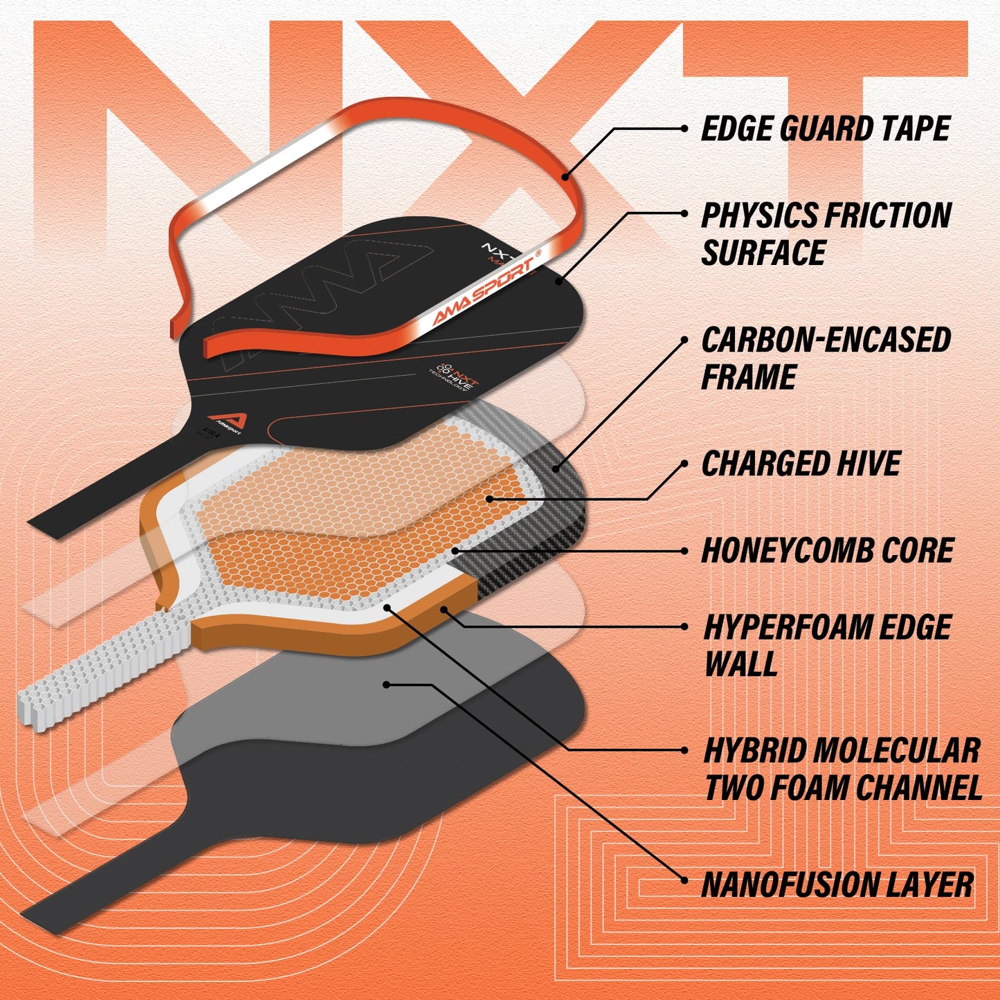 AMASPORT NXT01 MAX Raw Carbon Fiber Pickleball Paddle