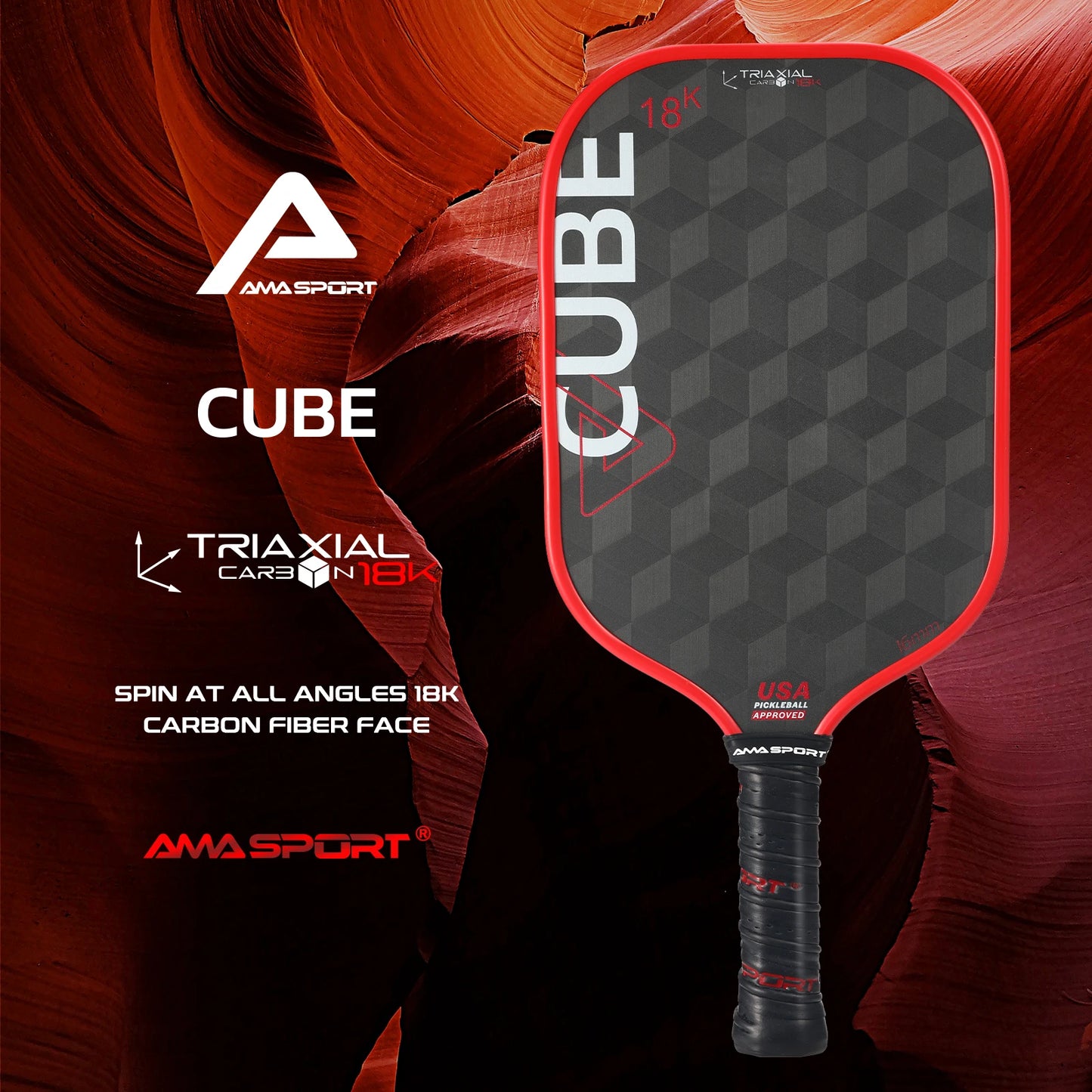 AMASPORT 18K Cube Carbon Fiber Pickleball Paddle