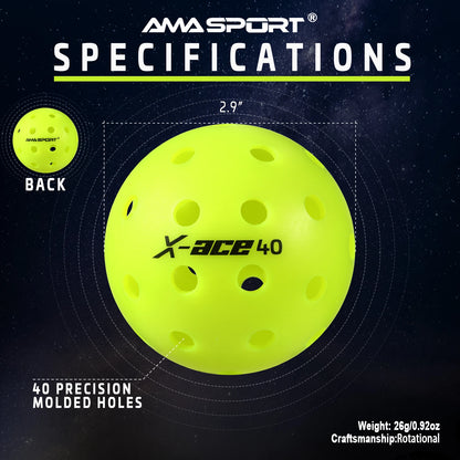 AMASPORT X-ACE Pickleballs 100% POP-Optic Yellow