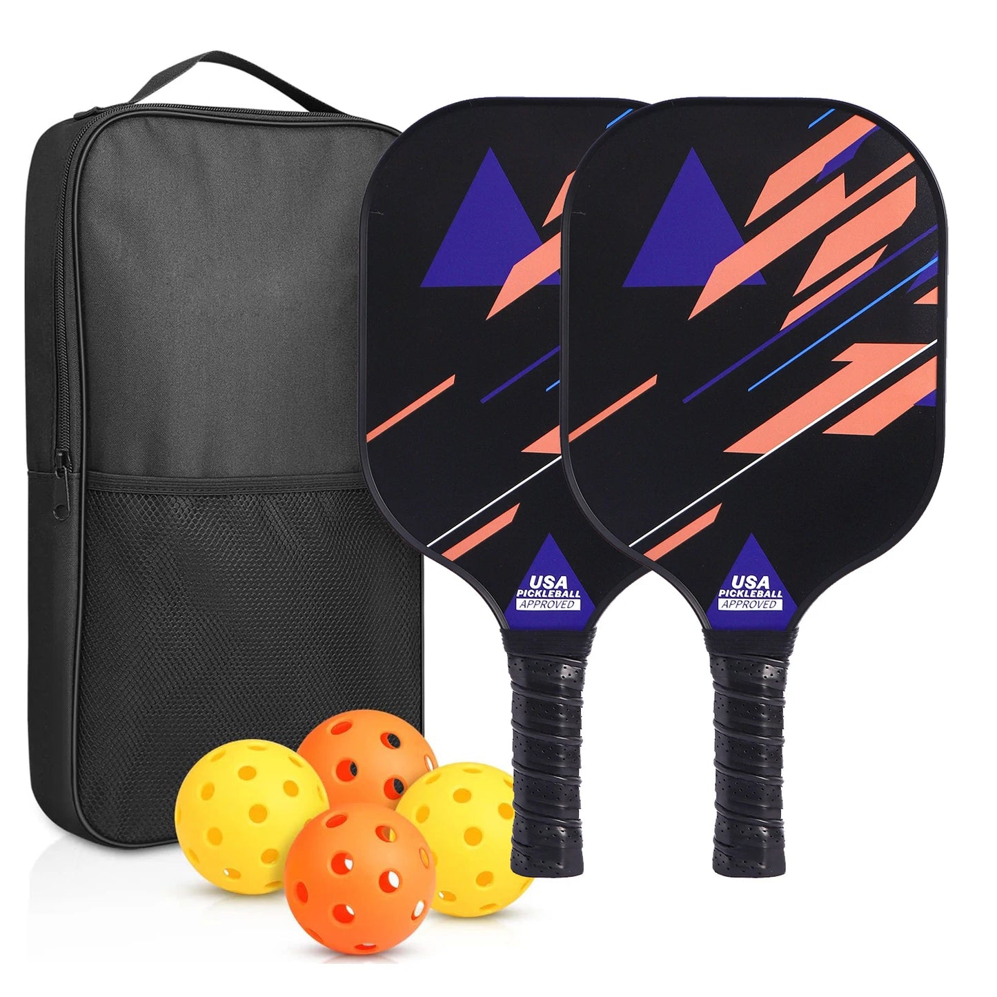 Fiberglass Pickleball Paddle Set (2 Paddles & 4 Balls)
