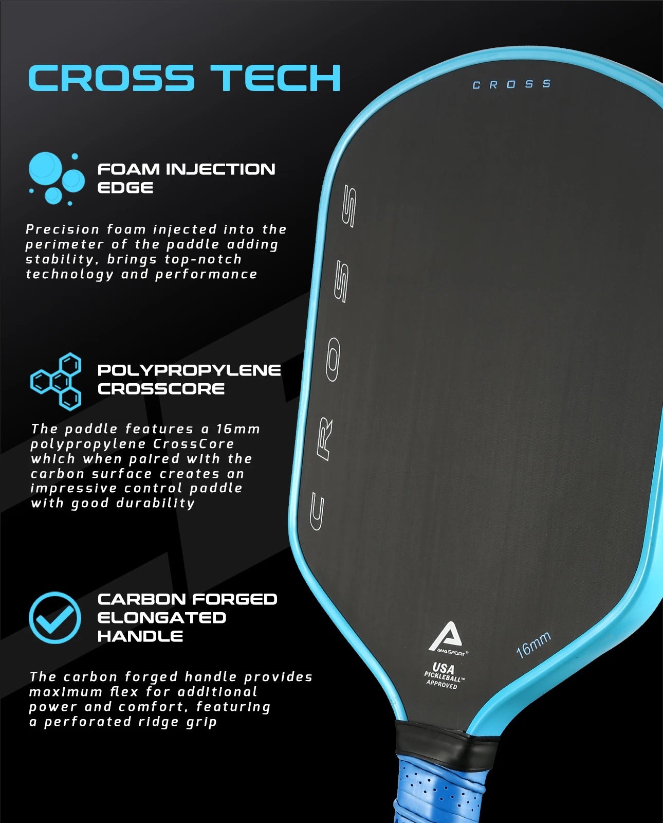 AMASPORT Cross Tech Pickleball Paddle with Paddle Cover