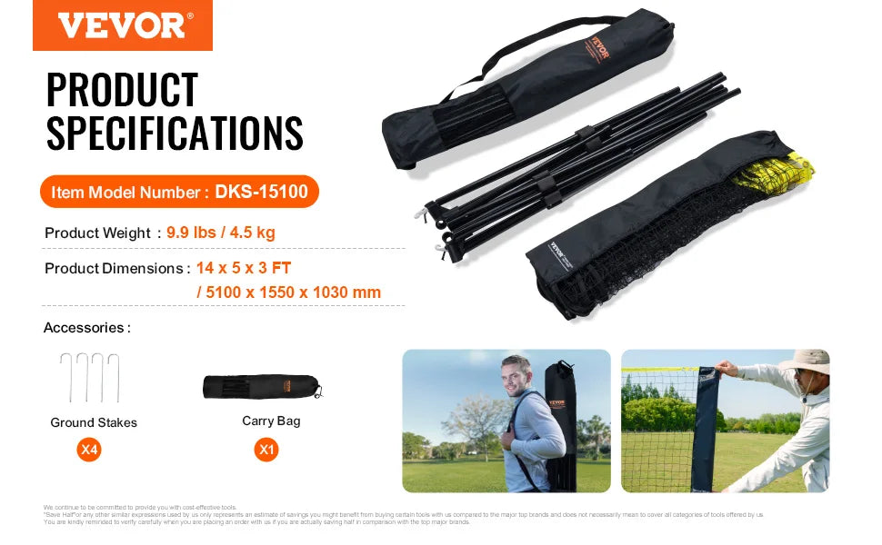 VEVOR Adjustable Multi-Sport Net: Badminton, Volleyball, Pickleball, Tennis (10/14/17FT)