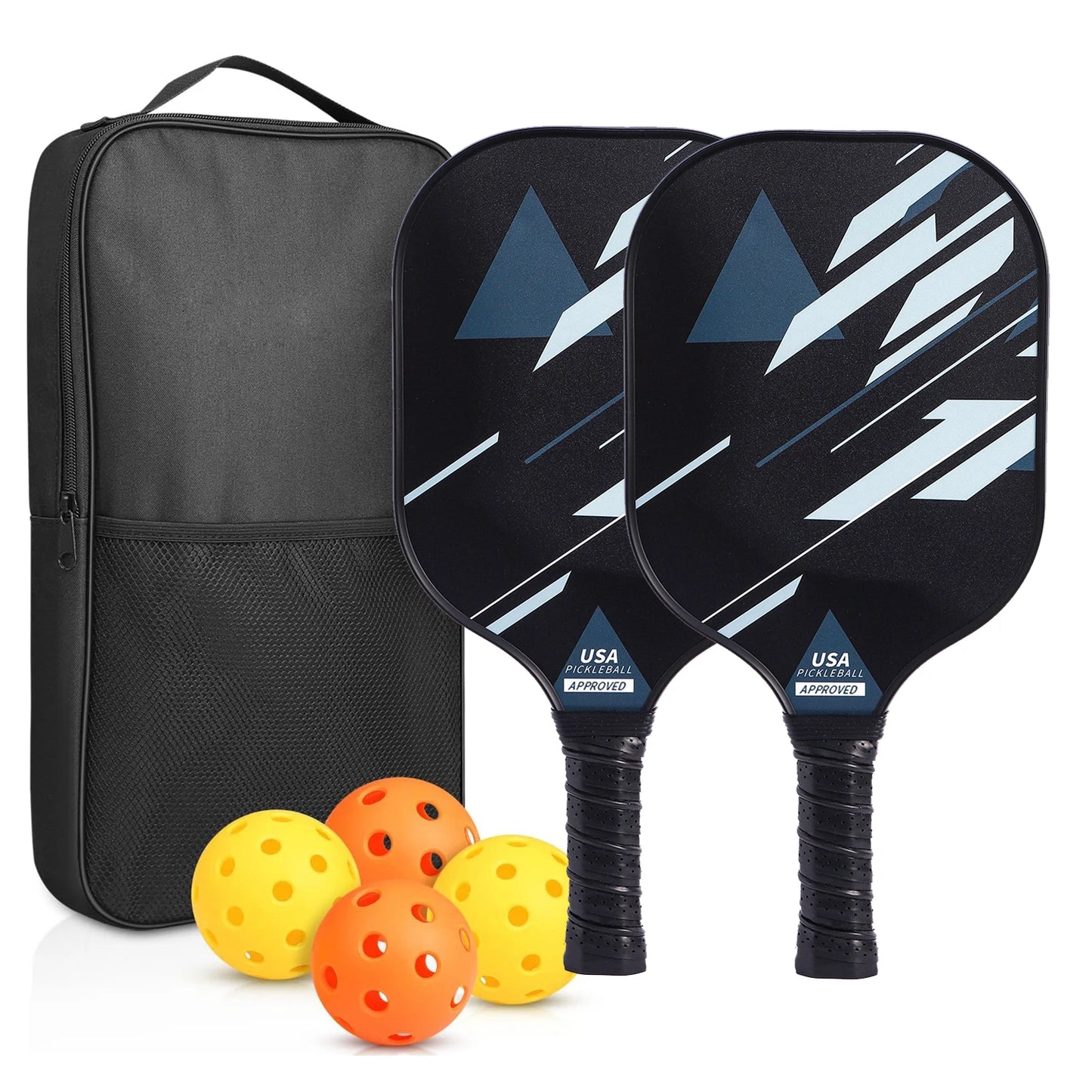 Fiberglass Pickleball Paddle Set (2 Paddles & 4 Balls)