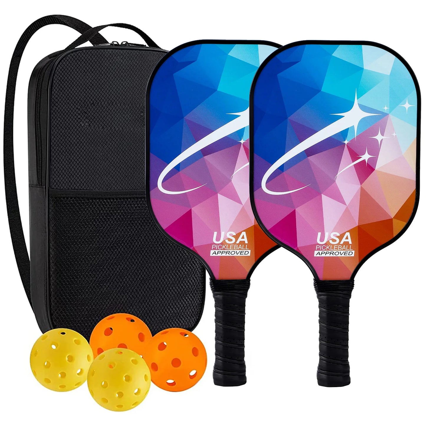 USAPA Approved Pickleball Paddle Set (2 Paddles, 4 Balls, Bag)