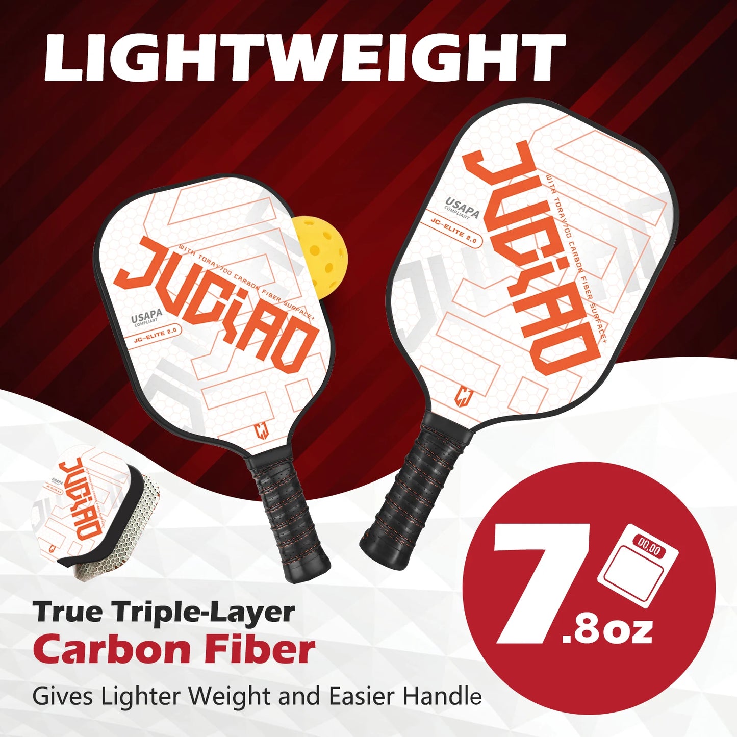 Juciao Thermoformed Carbon Fiber Face Lightweight Pickleball Set (Includes 4 Balls)