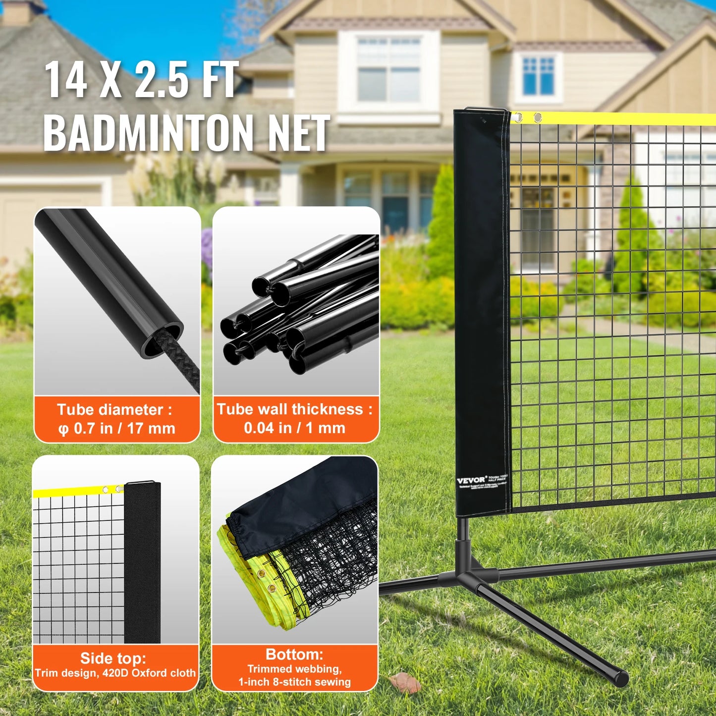 VEVOR Adjustable Multi-Sport Net: Badminton, Volleyball, Pickleball, Tennis (10/14/17FT)