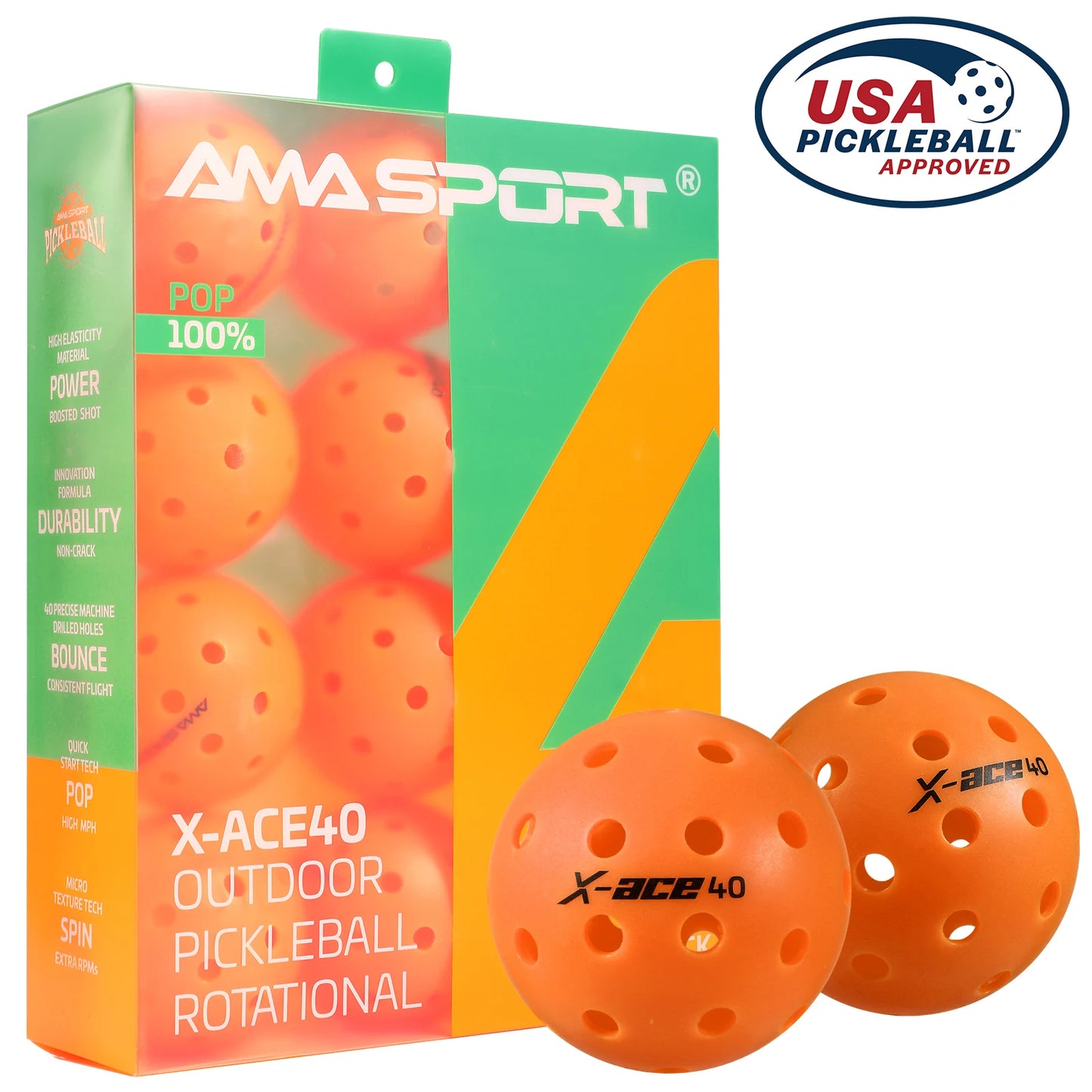 AMASPORT X-ACE Pickleballs (Orange)