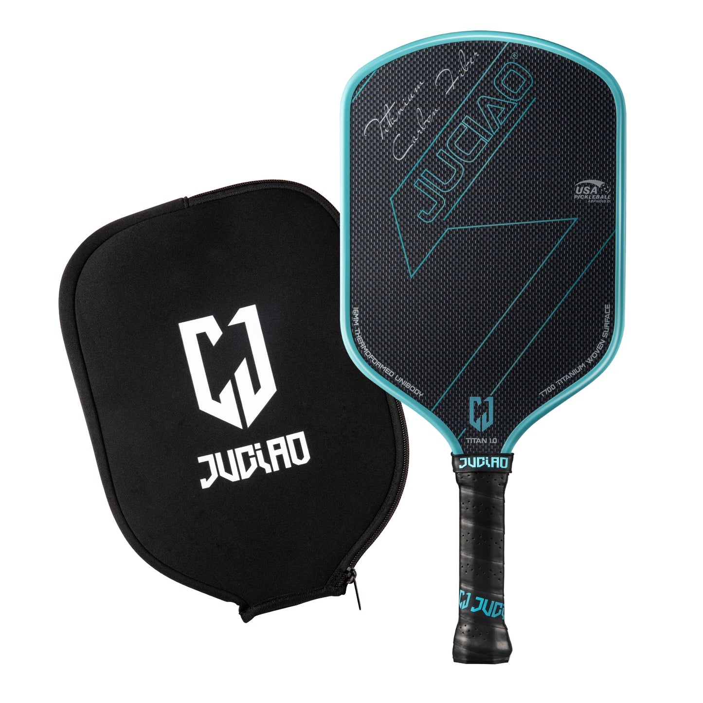 JUCIAO T-Titanium Carbon Fiber Pickleball Paddle with Thermoformed Edges & 2 Spin/Control Balls