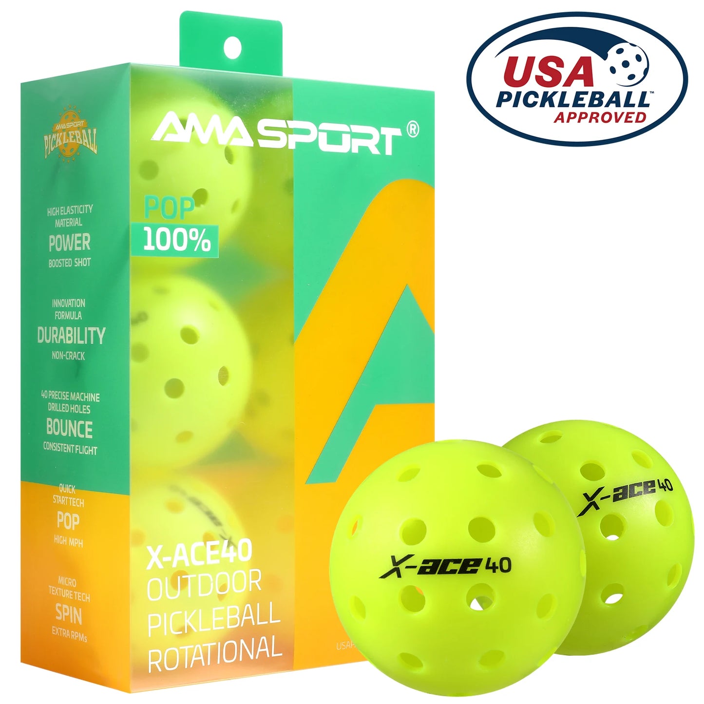 AMASPORT X-ACE Pickleballs 100% POP-Optic Yellow