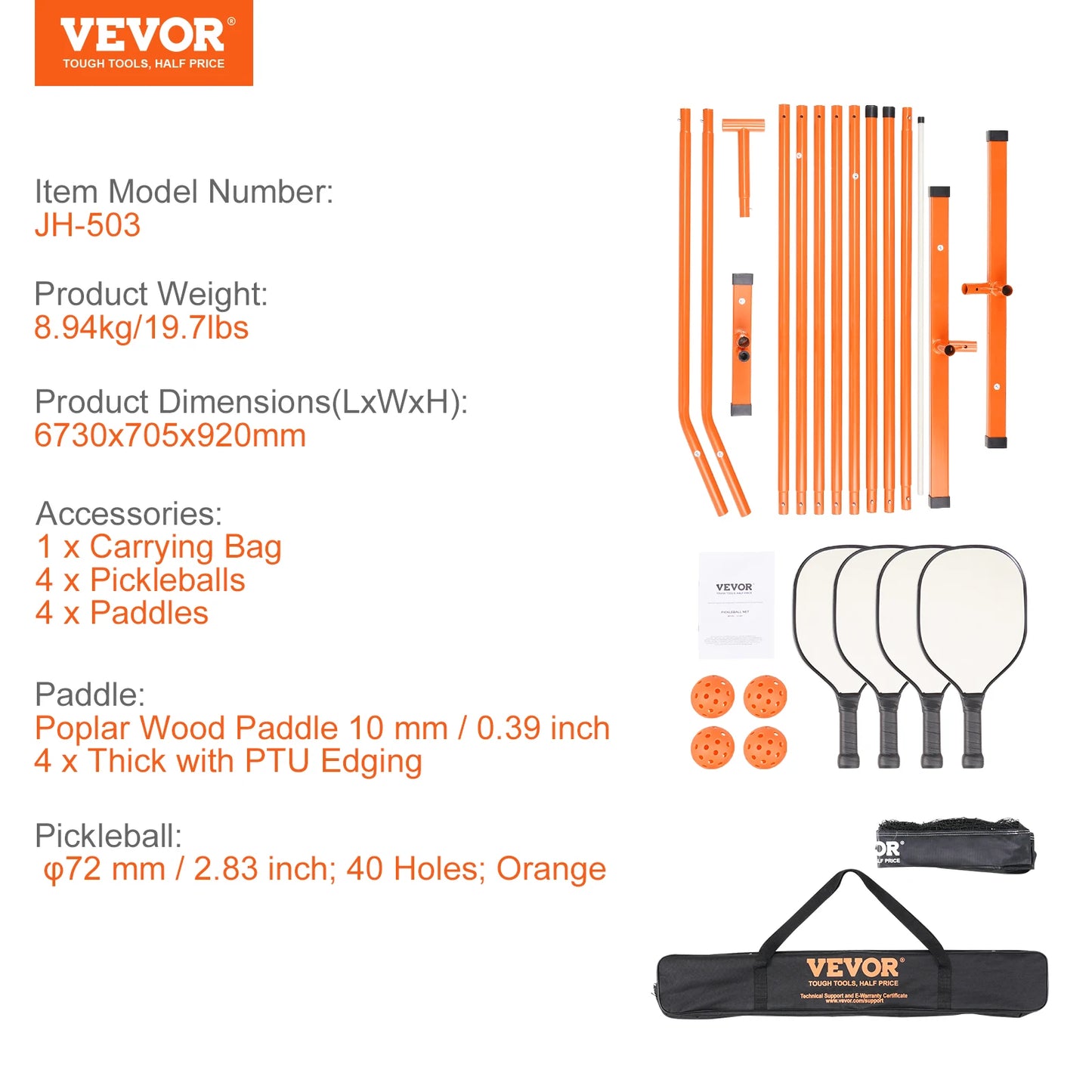 VEVOR 22FT Portable Pickleball Net System with Court Lines & 4 Paddles/Balls