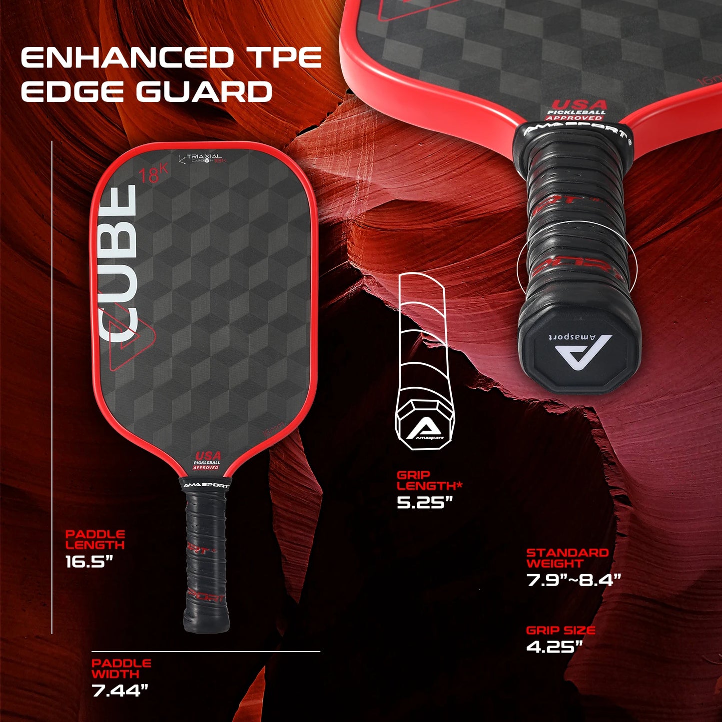 AMASPORT 18K Cube Carbon Fiber Pickleball Paddle