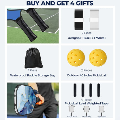 JIKEGO T700 Raw Carbon Fiber Pickleball Paddle with Accessories