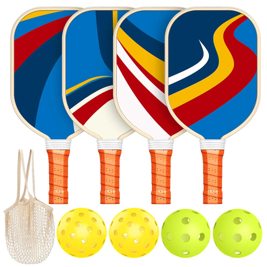 Sprypals USAPA Approved Wooden Pickleball Set - 4 Paddles with Balls & Bag
