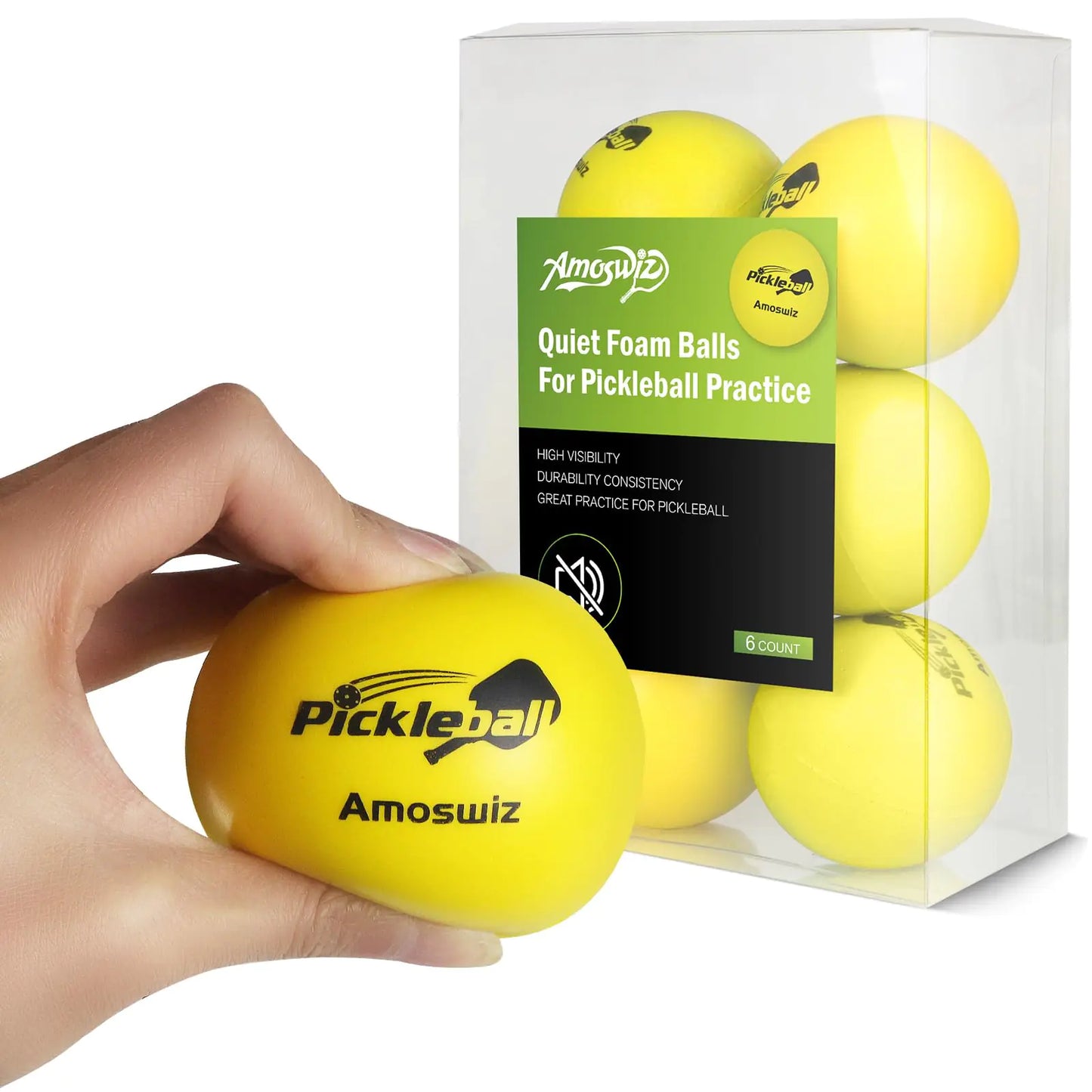 Amoswiz Quiet Foam Pickleball Balls 6-Pack