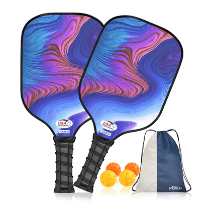 YOURUN Carbon Fiber Pickleball Paddle Set - 2 Pack with Balls & Bag